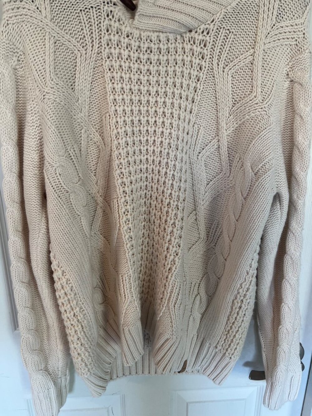 Weatherproof Cream Cable Knit Fishman Sweater Classic Holiday Winter Ski Medium - Picture 3 of 12